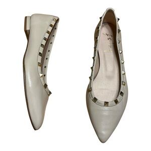 Fs/ny Nissin Studded Leather Ballet Flats Size 7 Beige Neutral Quiet Luxury
